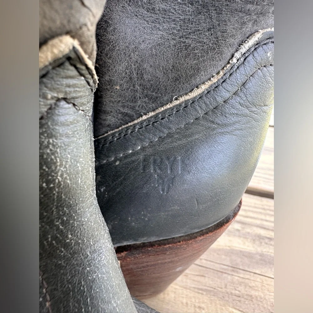 Frye Vintage Gray Heeled Boots with Western Charm size 8 - Picture 6 of 8